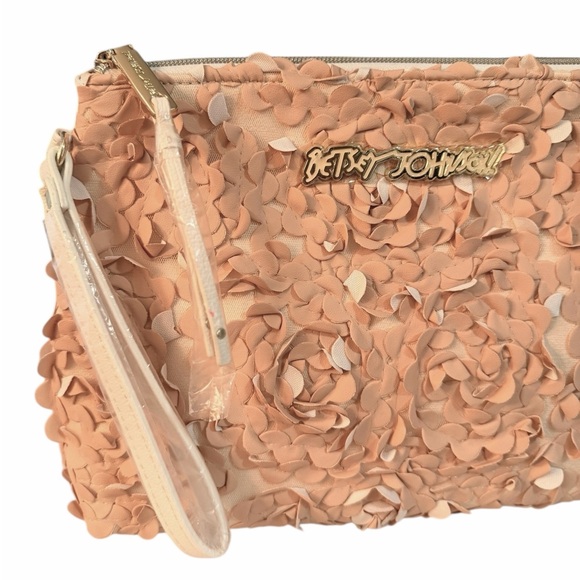 Betsey Johnson Pink and Cream Floral Clutch Wristlet Purse - Picture 2 of 7